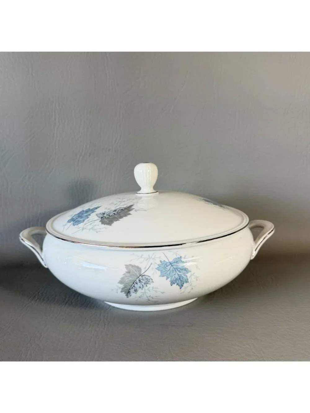 Seltmann Weiden Monika Blue Leaves Covered Serving Dish West Germany Porcelain